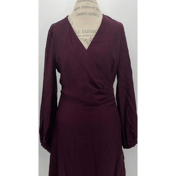 INTERMIX NWT Nadia Purple Pure Silk Jacquard NWT V-neck Midi Dress US 8 - Picture 15 of 15